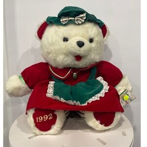 NWT Vintage 1992 Kmart Fairview Christmas Mother Teddy Bear Plush Red Green